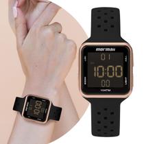Relógio Feminino Digital Preto e Rosé com Pulseira de Silicone à Prova D Água Quadrado Pequeno Delicado Fashion Mormaii Relógio Feminino Digital Preto e Rosé com Pulseira de Silicone à Prova D Água Quadrado Pequeno Delicado Fashion Mormaii
