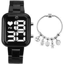 Relógio Feminino Digital Preto Original + Pulseira Casual Moda + Caixa Personalizada