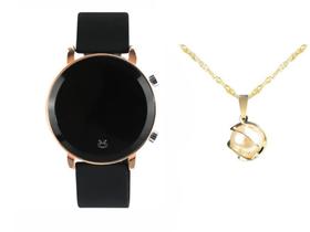 relógio Feminino Digital Preto Pulseira Silicone ajustável orignal + Presente colar dourado 18 k
