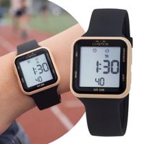 Relógio Feminino Digital Preto Rosé de Pulso Quadrado com Pulseira de Silicone à Prova D Água Esportivo Casual Fashion Cosmos