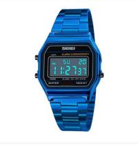 Relógio feminino digital quadrado azul com caixa e pulseira azul skmei 1123
