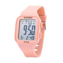 Relógio Feminino Digital Rosa Esportivo LED Silicone