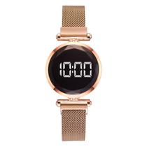 Relógio Feminino Digital Rosé Redondo Pulseira Magnética