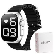 Relógio feminino digital silicone inox led ultra + caixa preto presente original garantia prata qualidade premium