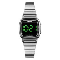 Relógio Feminino Digital Skmei 1543 Resistente à água 3 ATM Preto Caixa em Metal Prata Pulseira de Aço Visor Acrílico Quadrado Gancho Esportivo Relógio Feminino Digital Skmei 1543 Resistente à água 3 ATM Preto Caixa em Metal Prata Pulseira de Aço Visor Acrílico Quadrado Gancho Esportivo