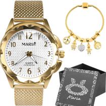 Relógio Feminino Dourado Aço Inox Prova D água + Pulseira Pandora + Caixa - Orizom Maria Relógio Feminino Dourado Aço Inox Prova D água + Pulseira Pandora + Caixa - Orizom Maria