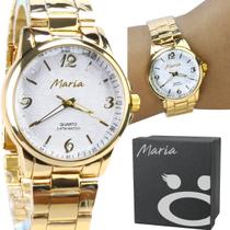 Relógio feminino dourado aço inox qualidade premium + caixa