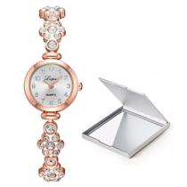 Relógio Feminino Dourado Analógico Flor Strass Com Espelho Relógio Feminino Dourado Analógico Flor Strass Com Espelho