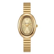 Relógio Feminino Dourado Analógico Oval Mini Social Aço Inox