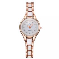 Relógio Feminino Dourado Bicolor Pequeno Pedras Cravejadas