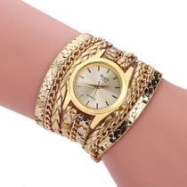 Relógio Feminino Dourado Bracelete Pulseira Duas Voltas Sloggi