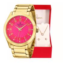 Relógio Feminino Dourado Champion Analógico Rosa Prova D'agua CN29409J Colar e Brincos Relógio Feminino Dourado Champion Analógico Rosa Prova D'agua CN29409J Colar e Brincos