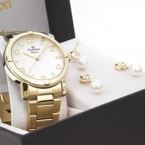 Relogio Feminino Dourado Champion CN25181W com kit