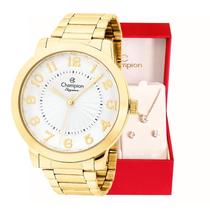 Relógio Feminino Dourado Champion Elegance CN25118W Prova D Agua + Colar e Brincos Relógio Feminino Dourado Champion Elegance CN25118W Prova D Agua + Colar e Brincos