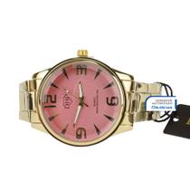 relógio Feminino Dourado com Fundo Rosa Aço DHP A Prova de Agua