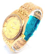 Relógio Feminino Dourado Com Strass 5Atm Xufeng