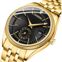 Relógio Feminino Dourado E Preto Strass Aço Luxo Elegante