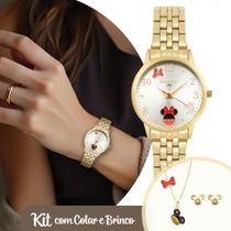 Relógio Feminino Dourado Edição Disney Minnie com Pulseira e Caixa de Aço Inoxidável Pequeno Delicado Luxo Elegante Fashion Condor