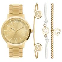 Relógio Feminino Dourado Euro Soul Luxuoso Com Brilhos Pulseira de Aço Inoxidável EU2035YSM/K4D + Braceletes Relógio Feminino Dourado Euro Soul Luxuoso Com Brilhos Pulseira de Aço Inoxidável EU2035YSM/K4D + Braceletes