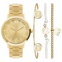 Relógio Feminino Dourado Euro Soul Luxuoso Com Brilhos Pulseira de Aço Inoxidável EU2035YSM/K4D