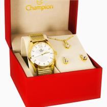 Relógio Feminino Dourado Kit Champion com Cristais Original