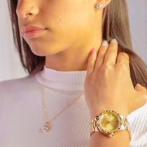 Relógio Feminino Dourado Lançamento linha Quartz Com Garantia