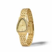 Relógio Feminino Dourado Luxo Pulseira em Aço Cravejado Elegante Mostrador Texturizado Analógico Fashion