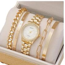 Relógio Feminino Dourado Minimalista Grealy + Kit Pulseiras