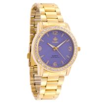 Relógio Feminino Dourado Mostrador Roxo Original Quebec