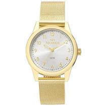 Relógio Feminino Dourado Ouro Technos Pequeno Redondo Pulseira Mesh Slim Confortável 2035MKL/4K