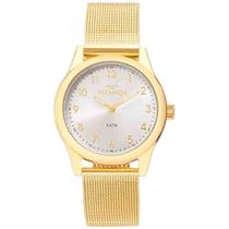 Relógio Feminino Dourado Ouro Technos Pequeno Redondo Pulseira Mesh Slim Confortável 2035MKL/4K