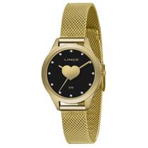 Relógio Feminino Dourado Preto Lince Coração Original + NF