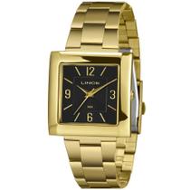 Relógio Feminino Dourado Preto Quadrado Lince +