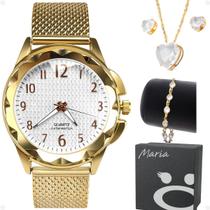 relogio feminino dourado prova dagua + pulseira + colar presente silicone moda casual qualidade premium coração