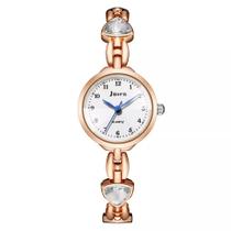 Relógio Feminino Dourado Pulseira Com Pedra Coração Redondo