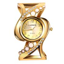 Relógio Feminino Dourado Pulseira Com Pedras + Colar - OMG