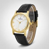 Relogio feminino dourado pulseira de couro 32mm Champion CN24575B