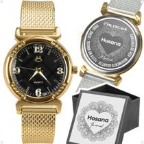 Relógio Feminino Dourado Quartz Banhado a Ouro + Caixa Premium Casual - Orizom