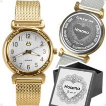 Relógio Feminino Dourado Quartz Banhado a Ouro + Caixa Premium Casual