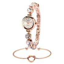 Relogio Feminino Dourado Quartz Pedras Flor Kit Bracelete Relogio Feminino Dourado Quartz Pedras Flor Kit Bracelete