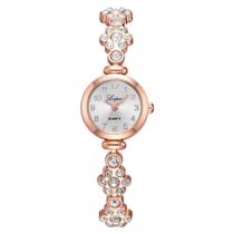 Relógio Feminino Dourado Quartz Pulseira Com Pedras E Flor Relógio Feminino Dourado Quartz Pulseira Com Pedras E Flor