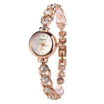 Relógio Feminino Dourado Quartz Pulseira Com Pedras E Strass