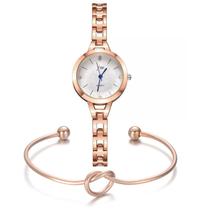 Relógio Feminino Dourado Rosé Luxo Pequeno + Pulseira Charm