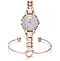 Relógio Feminino Dourado Rosé Pequeno Luxo + Pulseira Charm