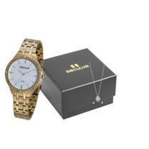 Relógio Feminino Dourado Seculus Com Semijoias77114Lpskds1