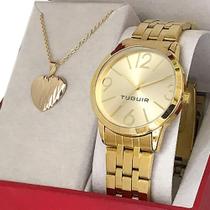 Relógio Feminino Dourado Tuguir Original com garantia de 1 ano acompanha kit de colar