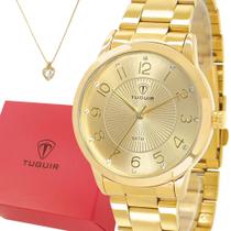 Relógio Feminino Dourado Tuguir Original com garantia de 1 ano acompanha kit de colar