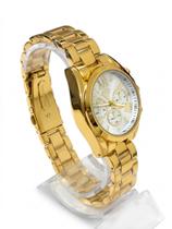 Relógio Feminino Elegante Aço Dourado Dhp Luxo