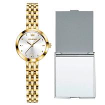 Relógio Feminino Elegante Analógico Dourado + Espelho Relógio Feminino Elegante Analógico Dourado + Espelho
