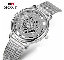 Relógio Feminino Esqueleto Pulseira Silicone Dourado Prata Preto